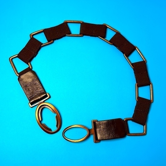 Sold🛍️BELT STRETCH LEATHER AND CHAIN By Sandy Duftler S Brown Copper-Tone - Picture 2 of 16